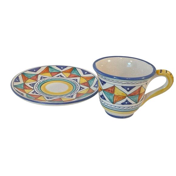 Sberna STARBUCKS Espresso Coffee Cup Saucer Demitasse Handpainted Deruta ITALY - Picture 4 of 11